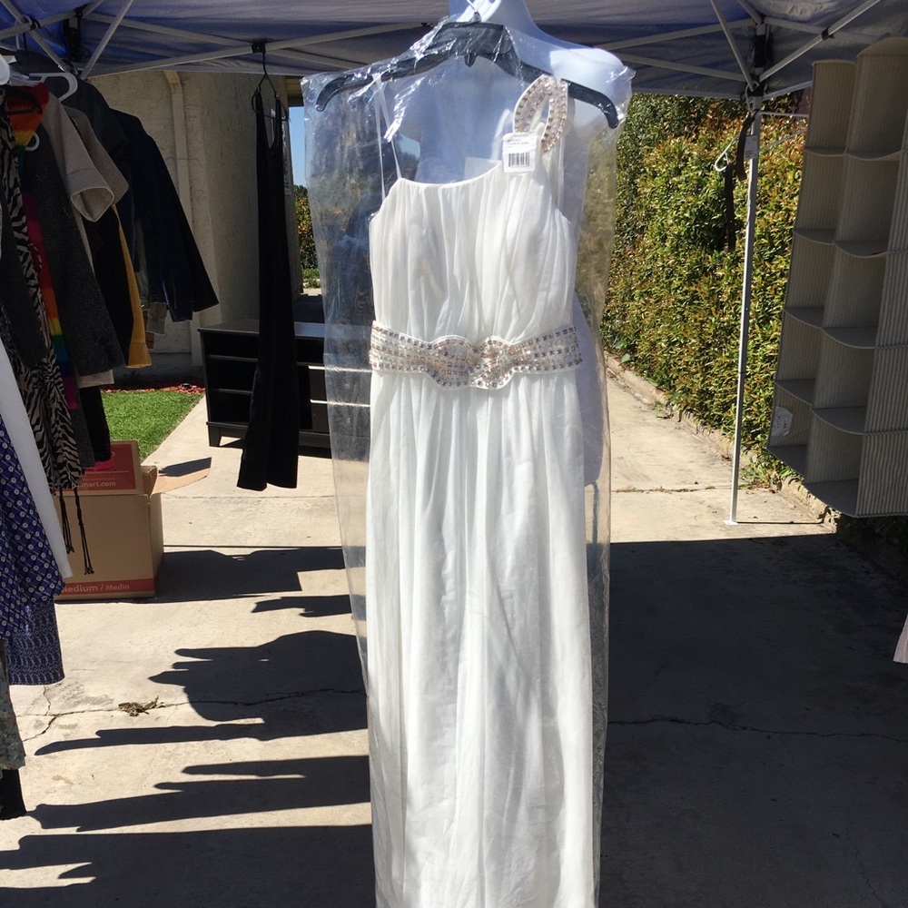 One shoulder embellished Ivory long dress